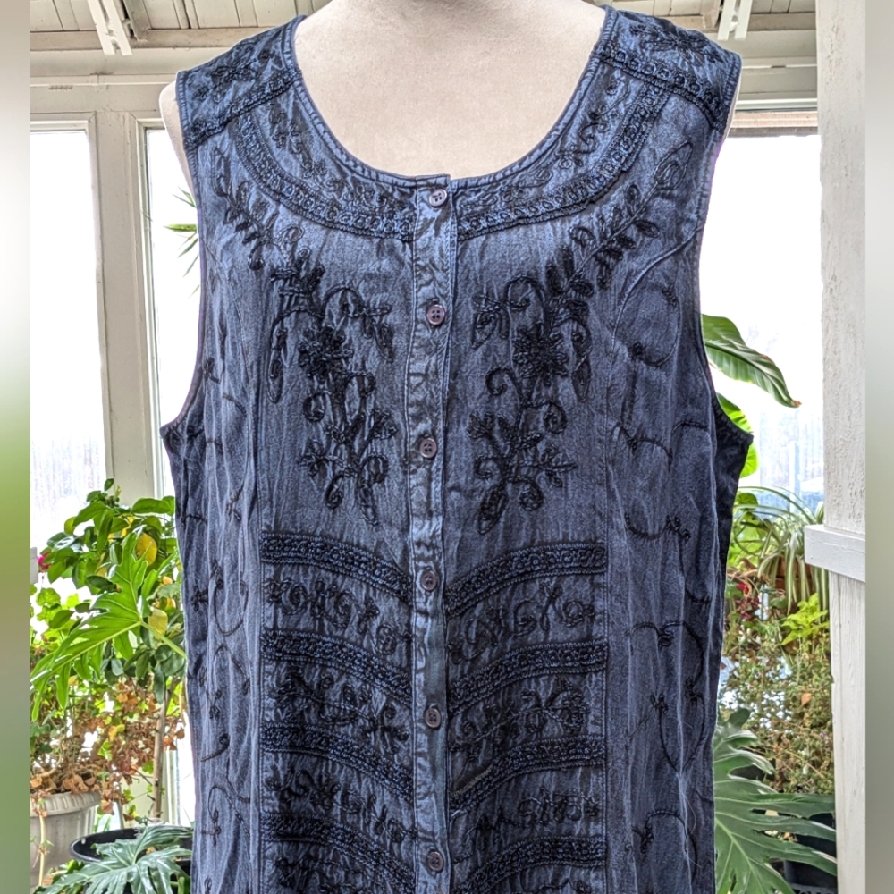 Expressions Dress XL 100% rayon 90s Boho Maxi embroidered hippie fairy goth